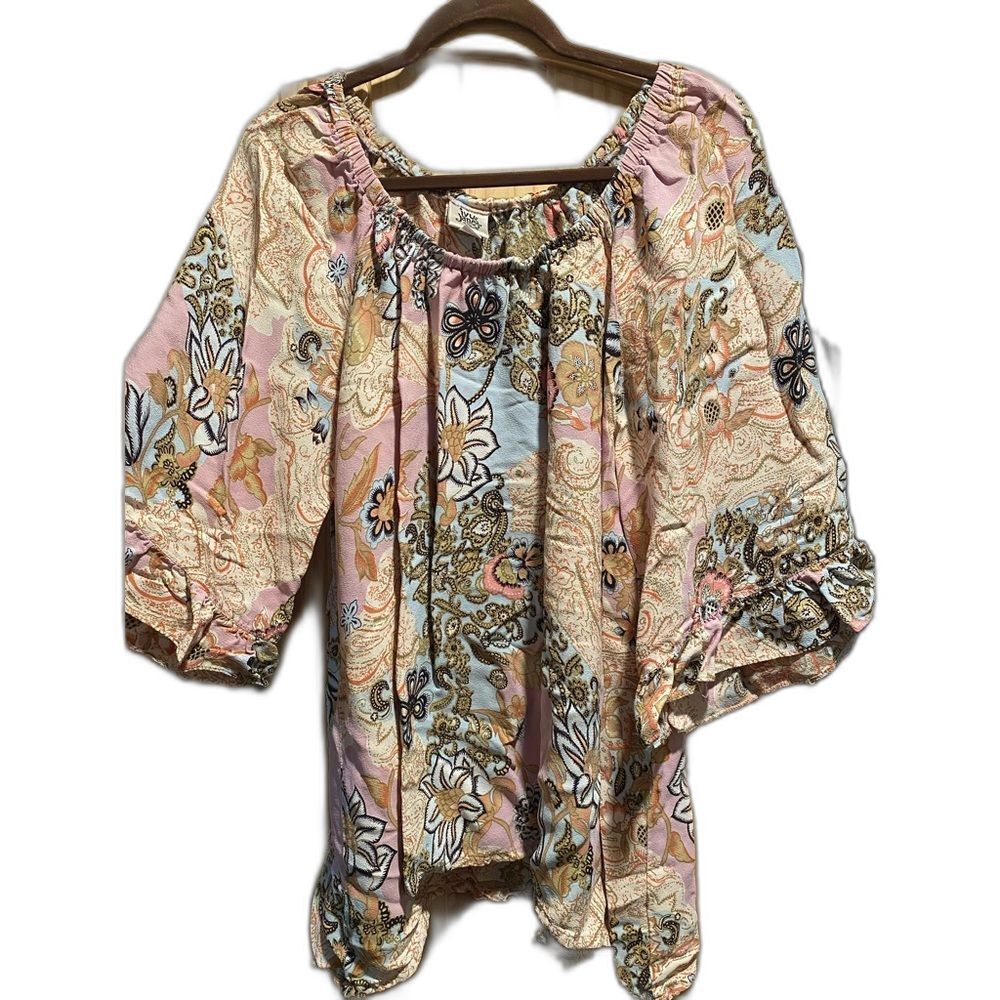 Ivy Jane Pink and Brown Puff Sleeve Blouse